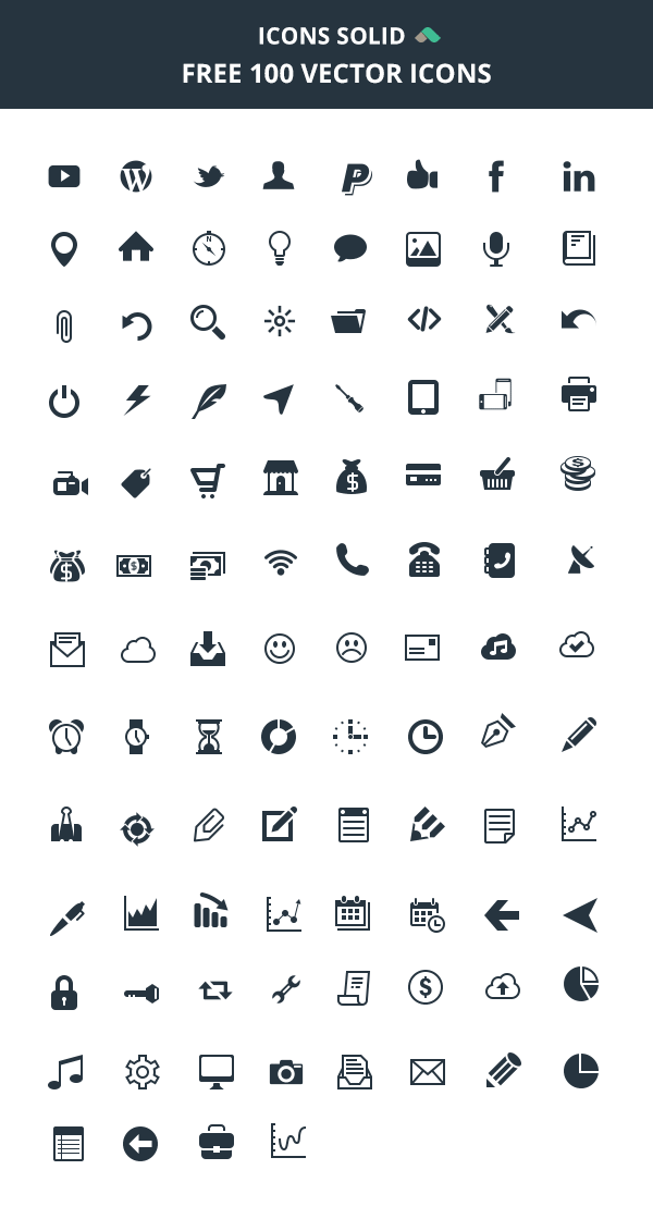 Download Icons Solid: 100 Vector Icons | GraphicBurger