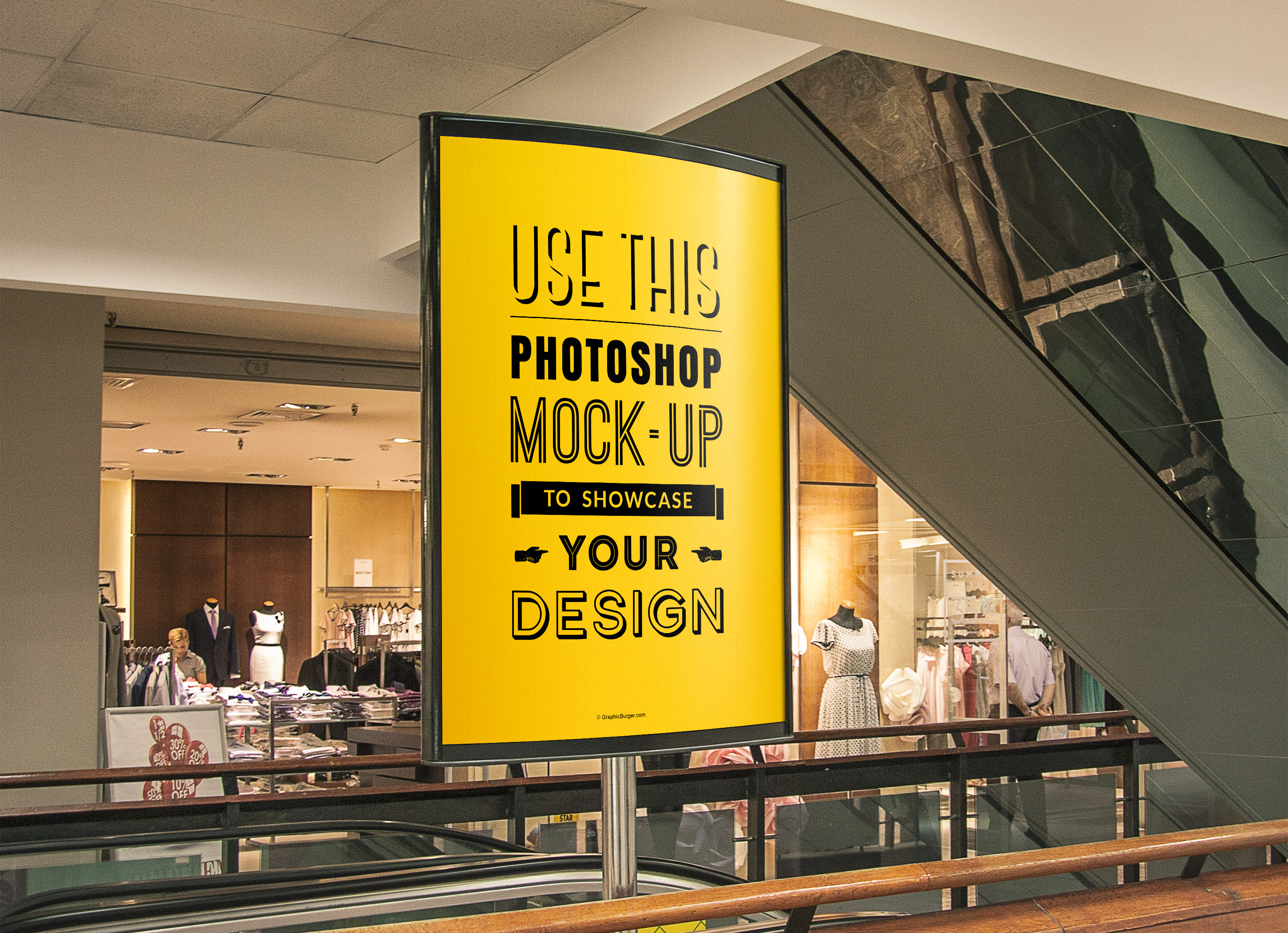 photorealistic 3d mockup download free wall Poster Advertising MockUp  Indoor GraphicBurger